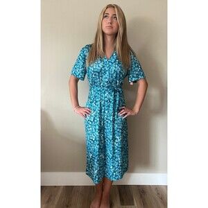 1960s DEADSTOCK Vintage Blue Floral House Shirt Dress by A Nancy Frock sz 20